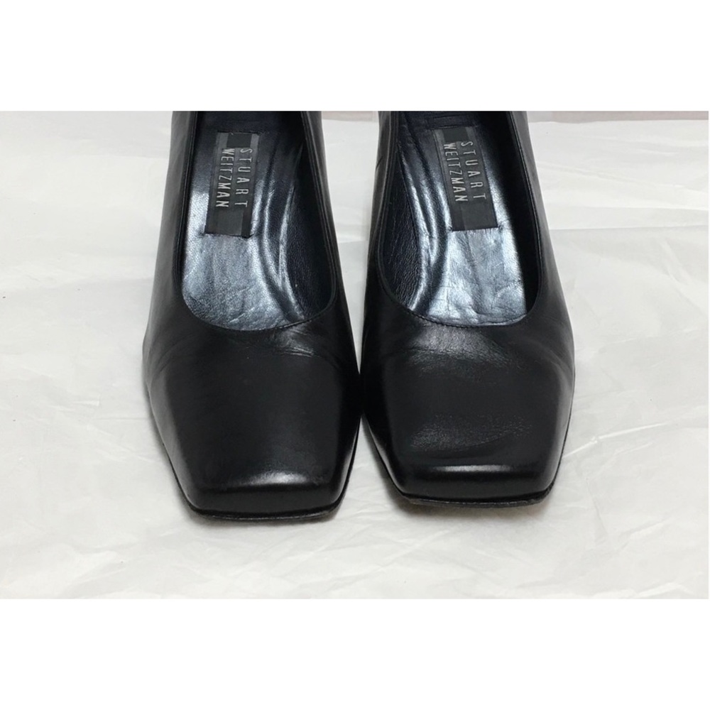 Stuart Weitzman Black Leather Stacked Heels Size 9